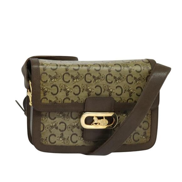 CELINE C Sulky Shoulder Bag Coated Canvas Beige Brown Gold - Picture 1 of 12